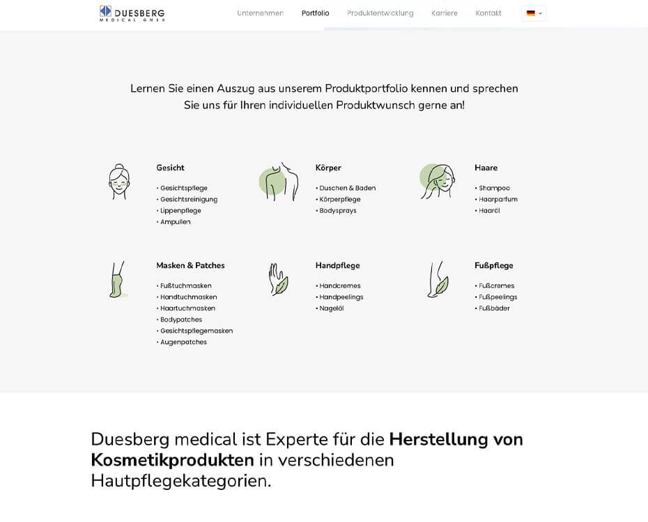 deutz produktionsstudios Showroom | Webseite | Duesberg Medical